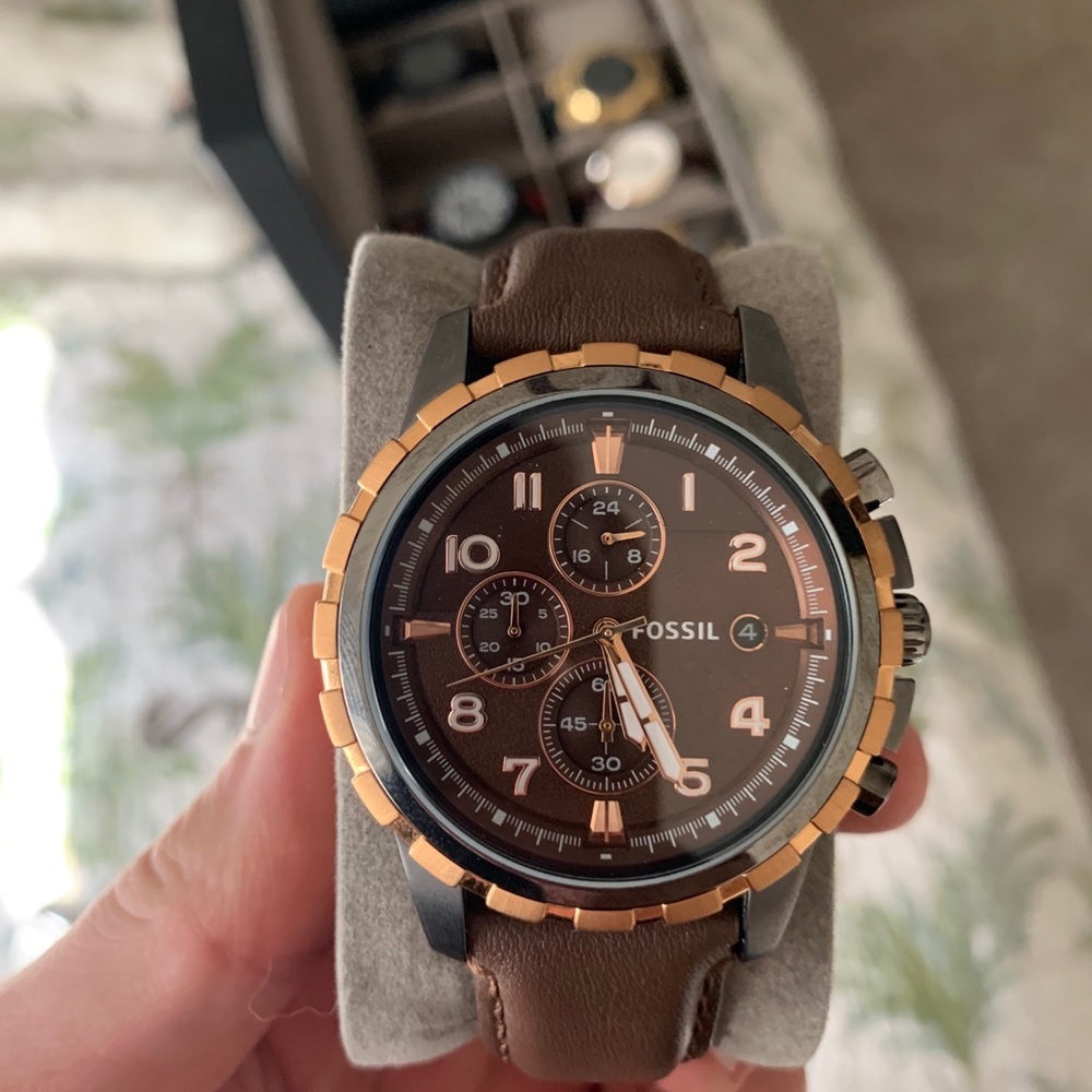 Brown with Rose Gold leather strap fossil watch